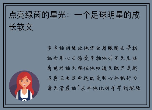 点亮绿茵的星光：一个足球明星的成长软文